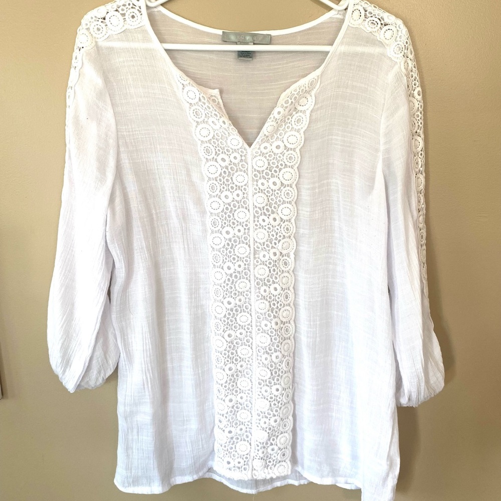 White Sheer Blouse with Crochet Details